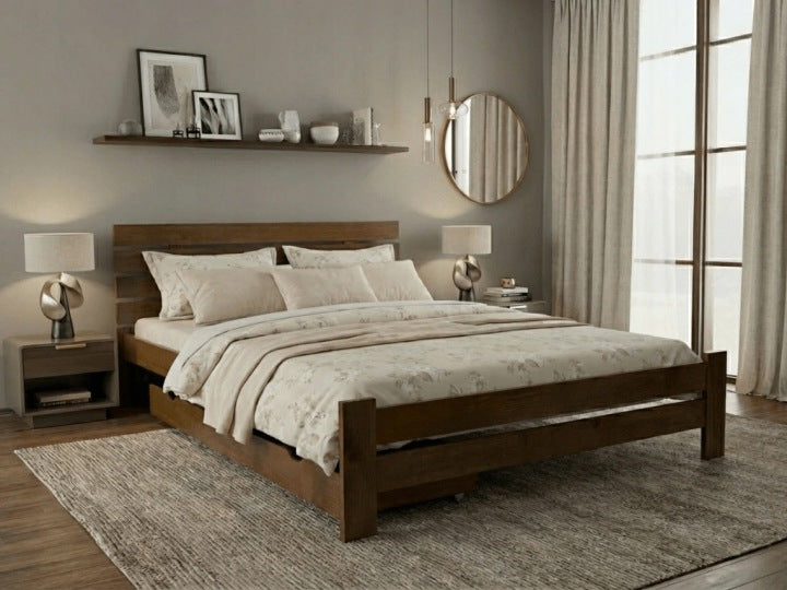 Paris Oak Double Bed 160 x 200 cm with Coco Maxi 20 cm Mattress