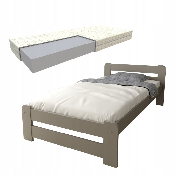Euro Grey 90 x 200 cm Single Wooden Bed with Foam Mattress and Slat Base