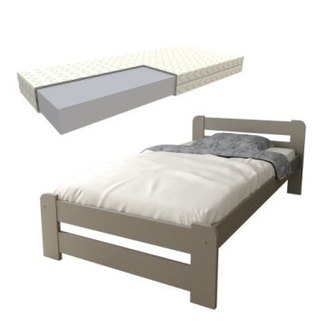 Euro Grey 90 x 200 cm Single Wooden Bed with Foam Mattress and Slat Base