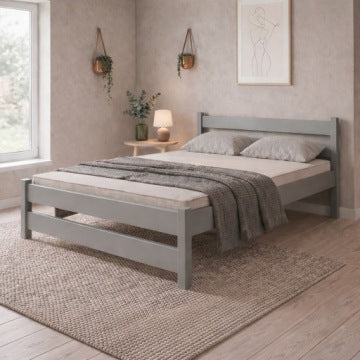 Kamil Grey 100 x 200 cm Single Wooden Bed with Foam Mattress and Slat Base