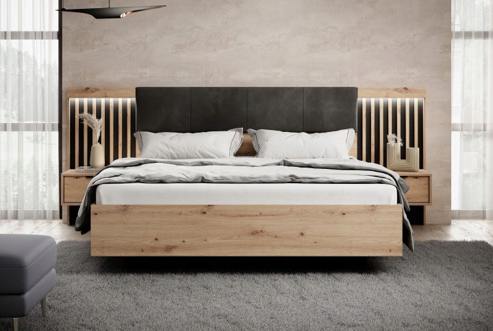 Tally 160 x 200 cm Bed with Nightstands, LED Lighting and Slatted Panel Design