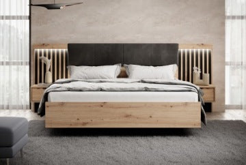 Tally 160 x 200 cm Bed with Nightstands, LED Lighting and Slatted Panel Design