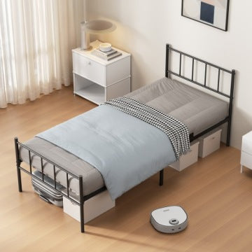 Rectangular 90 x 200 cm Metal Bed Frame with Vertical Rail Design