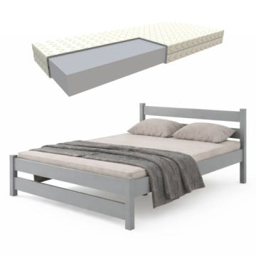 Kamil Grey 100 x 200 cm Single Wooden Bed with Foam Mattress and Slat Base