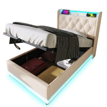 Modern Double Bed 160 x 200 cm with 360° LED Lighting